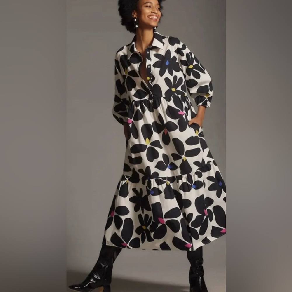 Anthropologie Bettina Tiered Shirt Dress by Maeve - Size Large